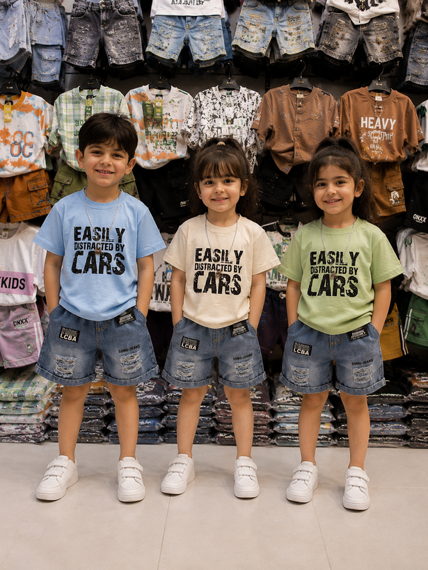 ست سه تیکه به گردنبند بچگانه تابستانه طرح دار cars