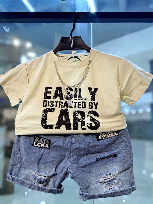 ست سه تیکه به گردنبند بچگانه تابستانه طرح دار cars
